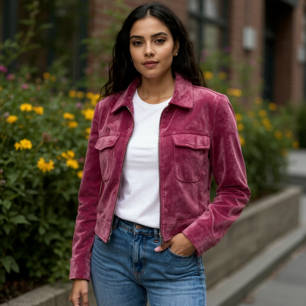 Pink Velvet Cropped 9 West Jacket Women's size Medium
